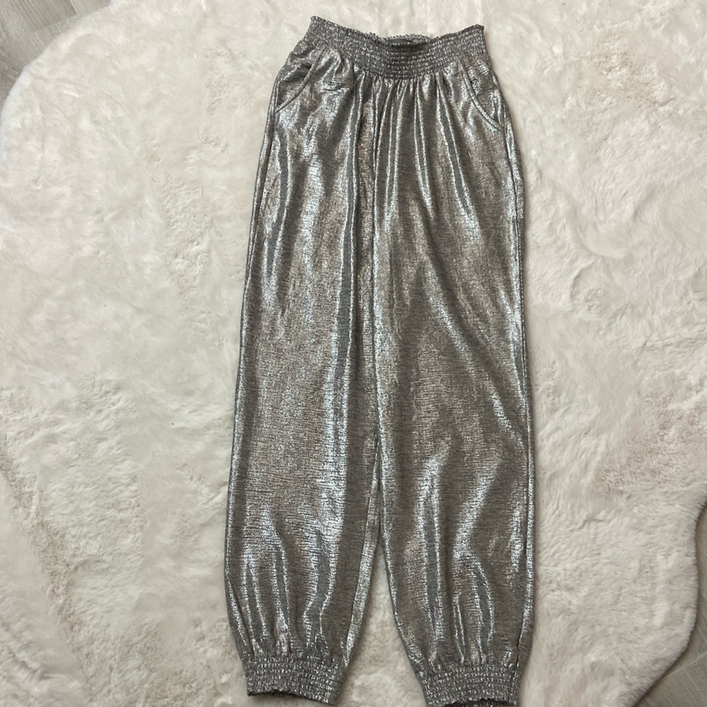 Perfect date night or add sparkle  - Anthropologie silver jogger pant - size XS